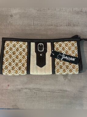 Galian New York Chocolate + Gold Woven Raffia Clutch Wristlet | NWT / As-Is